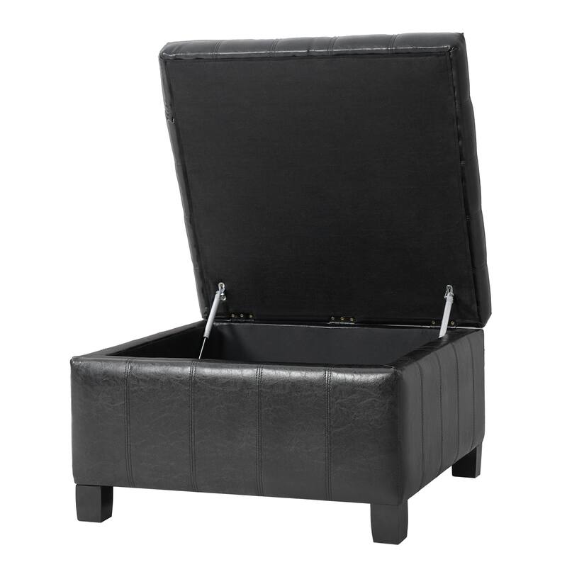 30.25" Square PU Storage Ottoman with Lift-Top & Rubber Wood Legs