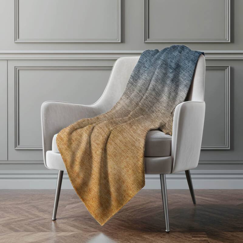 Premium Machine Washable Solid Ombre Sherpa Throw Blanket - Navy - 4'2" x 5'10"