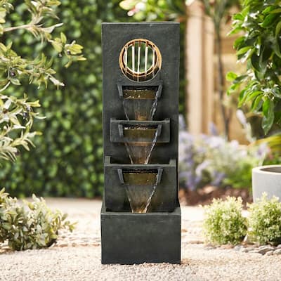 Garden Fountain Outdoor w/LED Lights, Indoor Modern Cascading Floor