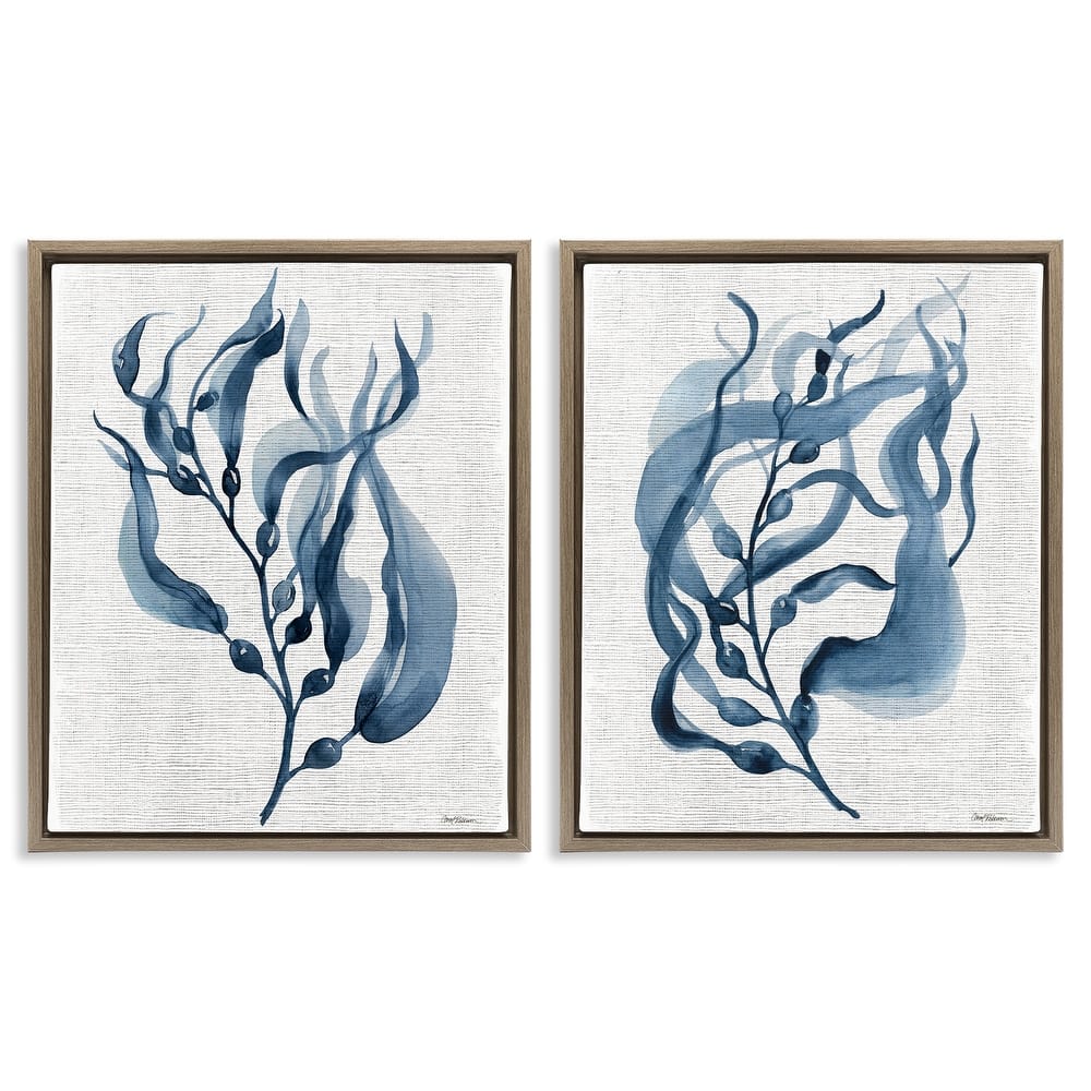 Stupell Fluid Blue Herbs Framed Floater Canvas Wall Art Design By Carol Robinson (Set of 2)