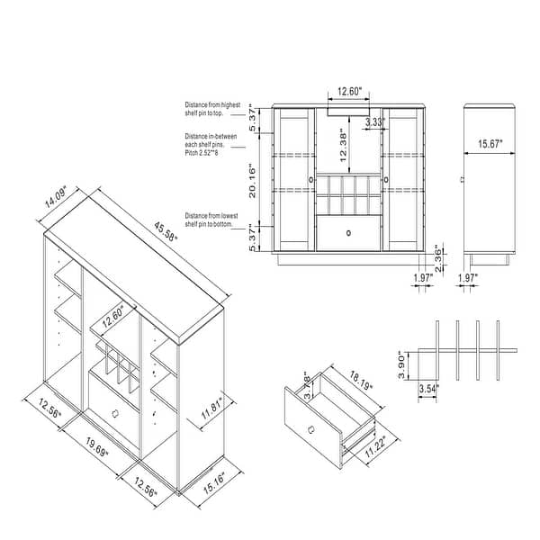 DH BASIC Traditional Coastal White 47-inch Glass-Door Wine Bar Cabinet by Denhour
