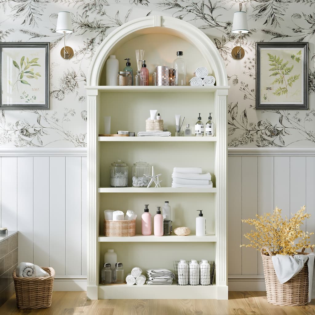 Cream-Yellow Display Cabinet,5-Tier Showcase Cabinet,Shelves Corner Standing Organizer,European Flair