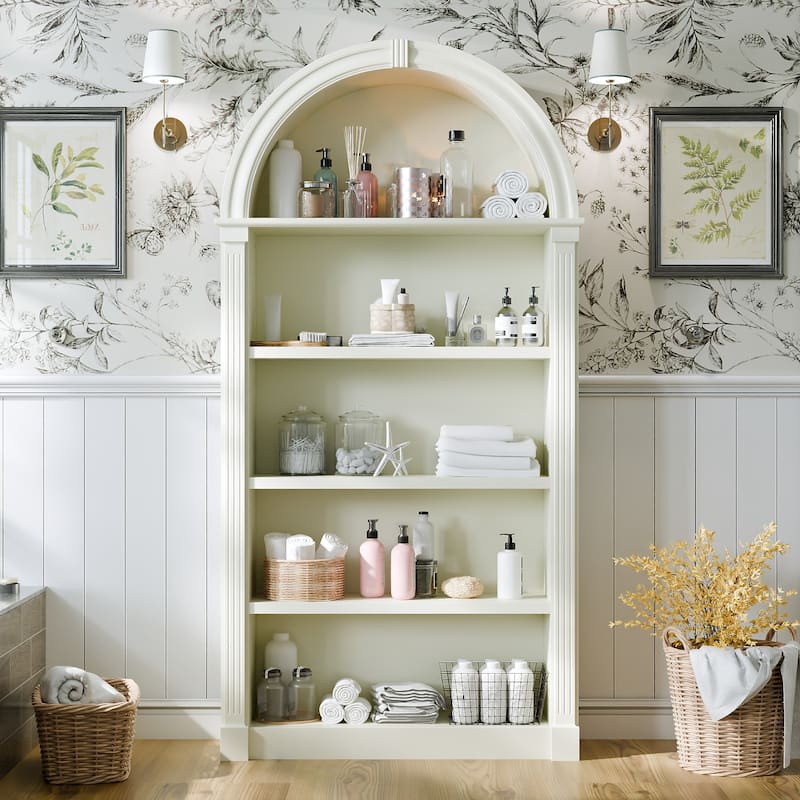 Cream-Yellow Display Cabinet,5-Tier Showcase Cabinet,Shelves Corner Standing Organizer,European Flair