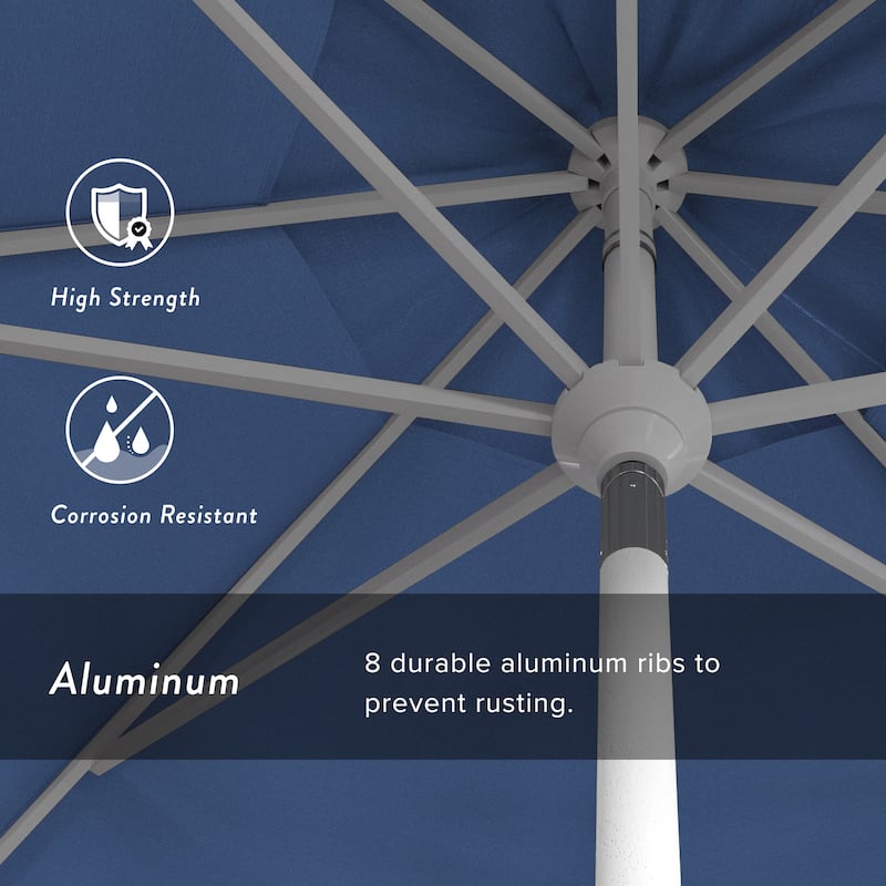 California Umbrella 11' Golden State Series Patio Umbrella White Aluminum Frame Crank Lift Collar Tilt Olefin Royal Blue Fabric