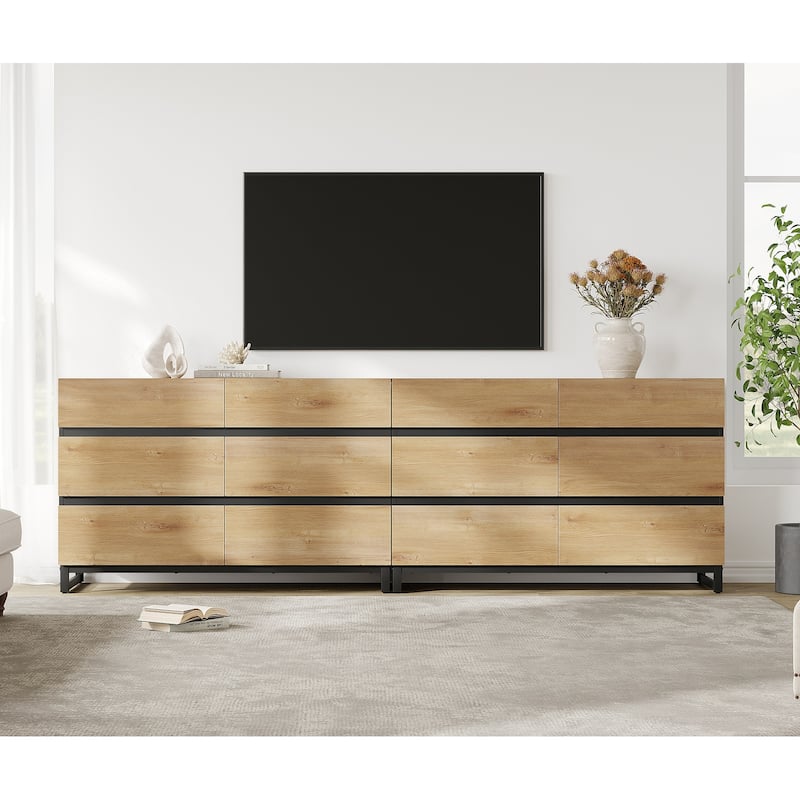 WAMPAT Modern TV Stand for TVs up to 110 inch, Entertainment Center with Drawers , Wood Media TV Console for Living Room - 94 Inch - Oak