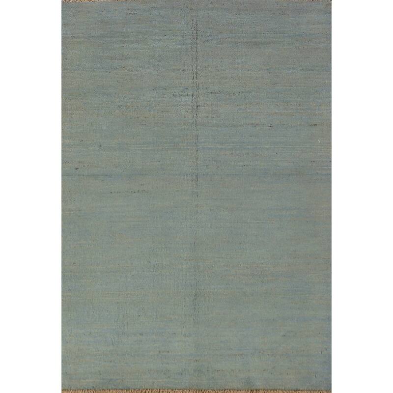 Light Blue Gabbeh Modern Rug Hand-Knotted Solid Wool Carpet - 2'7" x 3'9"