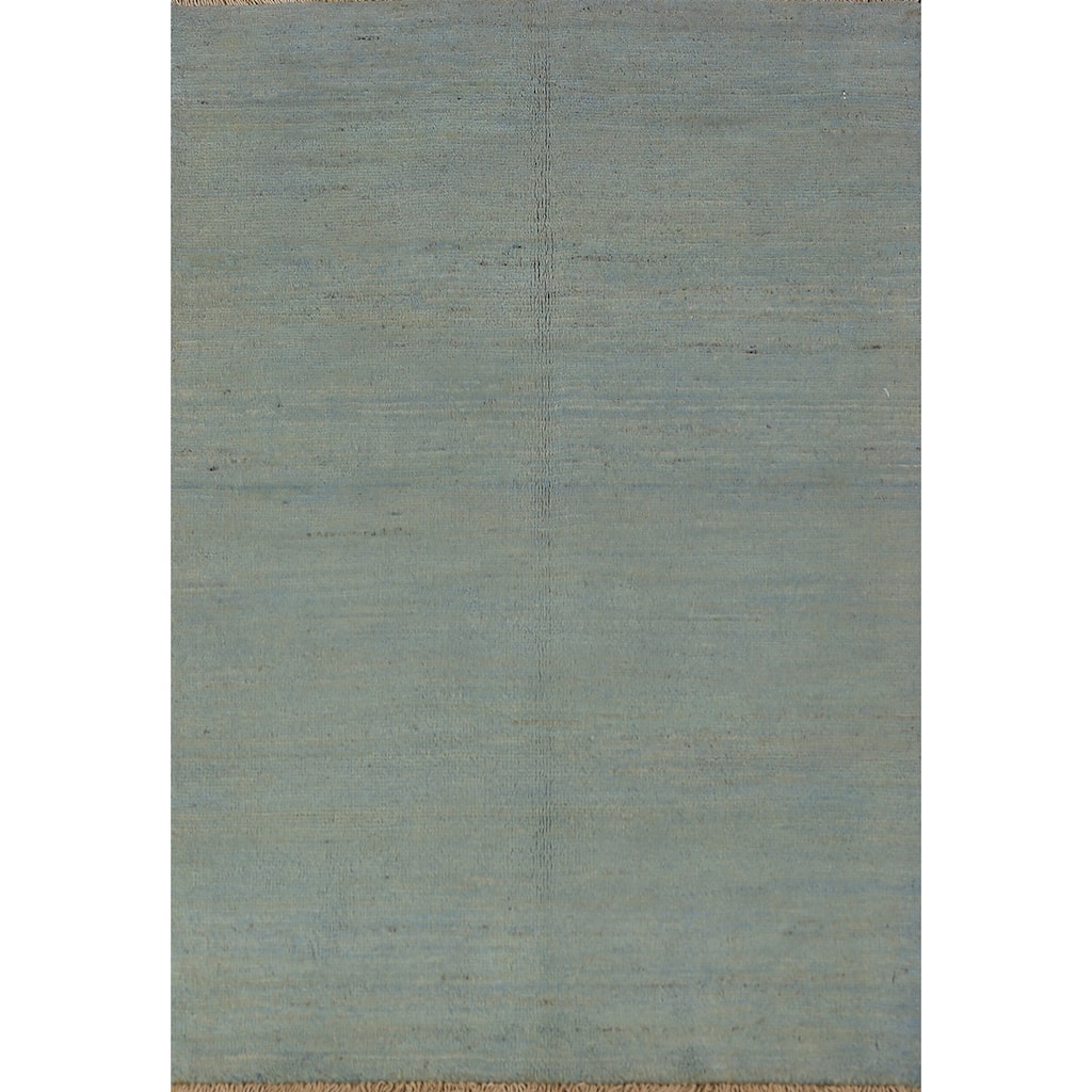 Light Blue Gabbeh Modern Rug Hand-Knotted Solid Wool Carpet - 2'7" x 3'9"