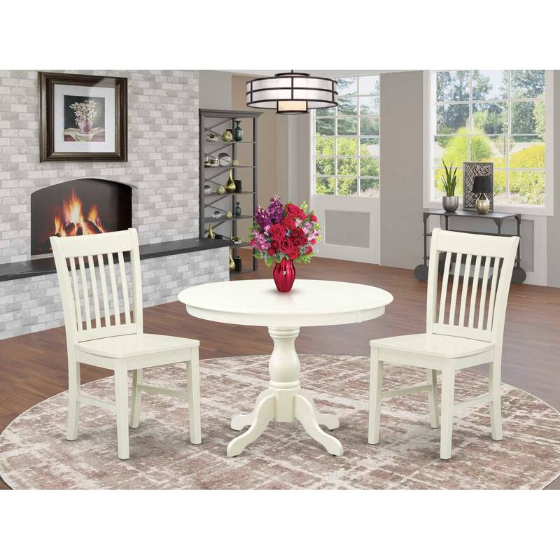 3-Piece Linen White Finish Solid Wood Top - Dining Room Set - Seats 4