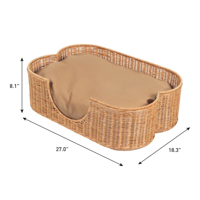 Scallop Rattan Dog Bed with Machine Washable Cushion
