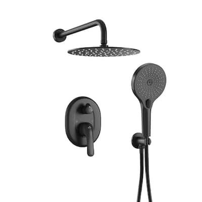 2-Functions Wall Mount Shower System Rainfall Shower Head - Matte Black 10 inch
