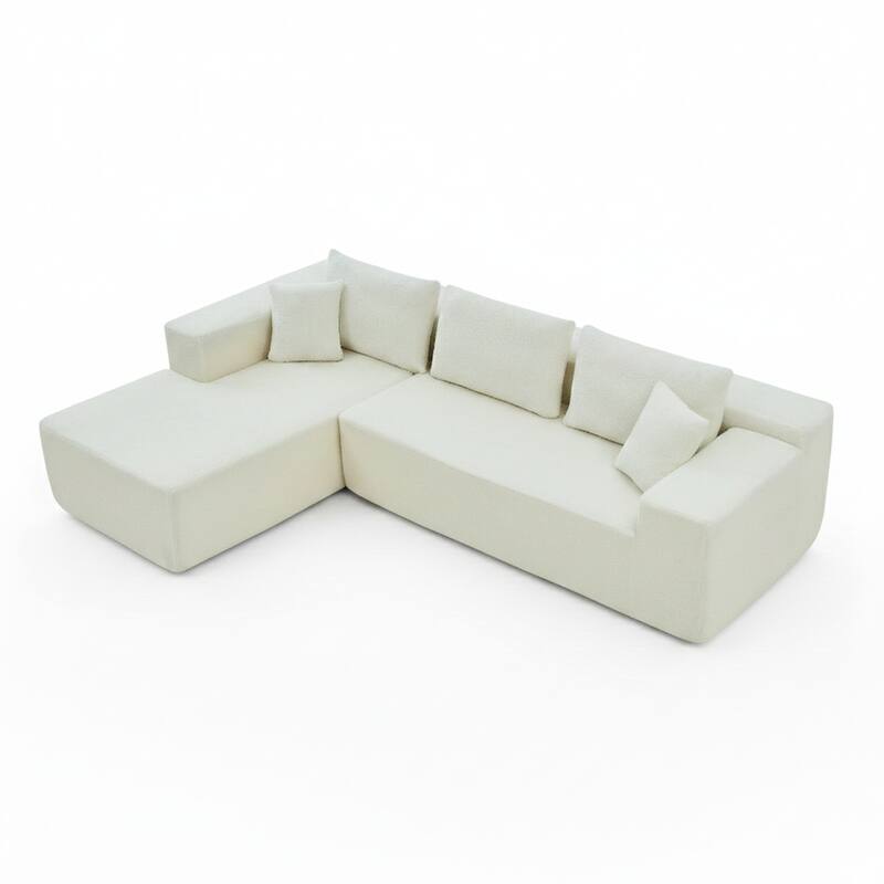 103.5" L-Shaped Modern High-Density Sponge Lambswool Upholstered Modular Sectional Sofa with Pillows