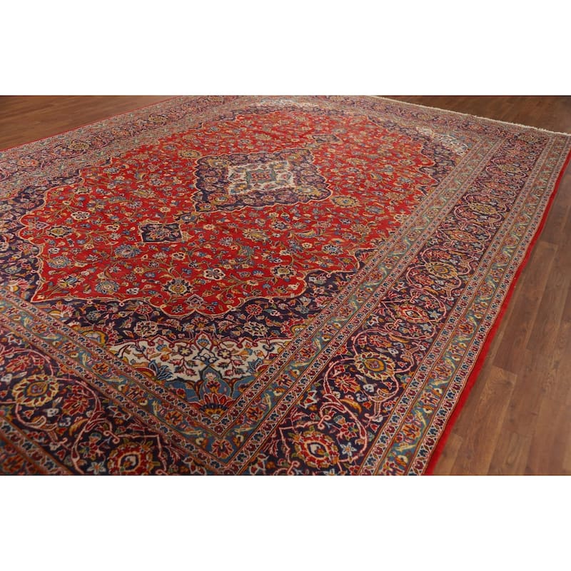 Traditional Kashan Vintage Persian Area Rug Handmade Wool Carpet - 9'8" x 13'2"
