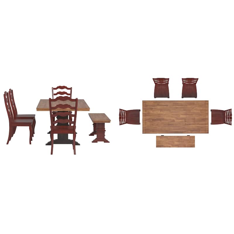 Ronda 78" Rectangular Solid Wood Top Dining Set with French Ladder Back Chairs