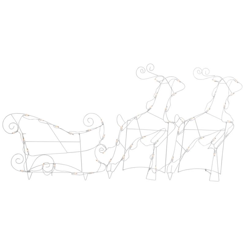 3-Piece Lighted Reindeer and Sleigh Outdoor Christmas Decoration Set - White