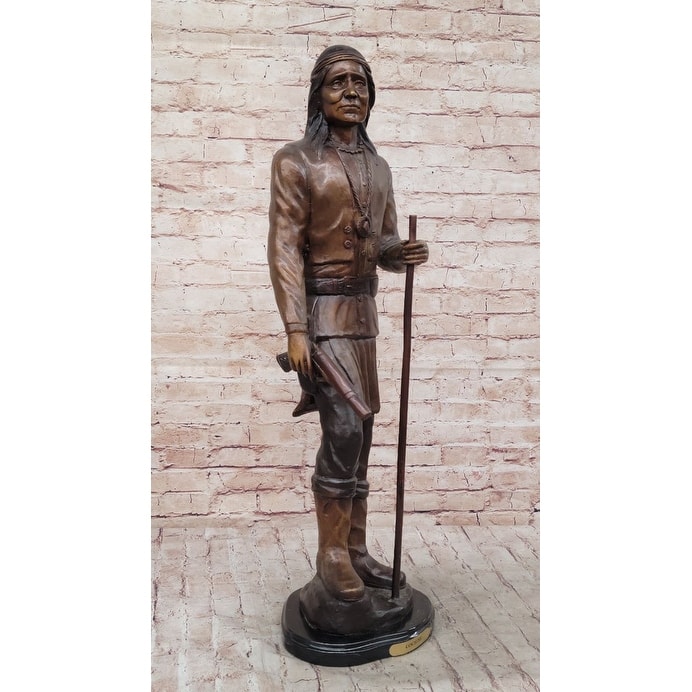 Native American Indian Apache Chief Cochise Bronze Statue Sculpture Figure On Marble Base