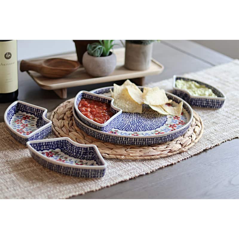 Blue Rose Polish Pottery N008 Manufaktura Tray with 4 Plates