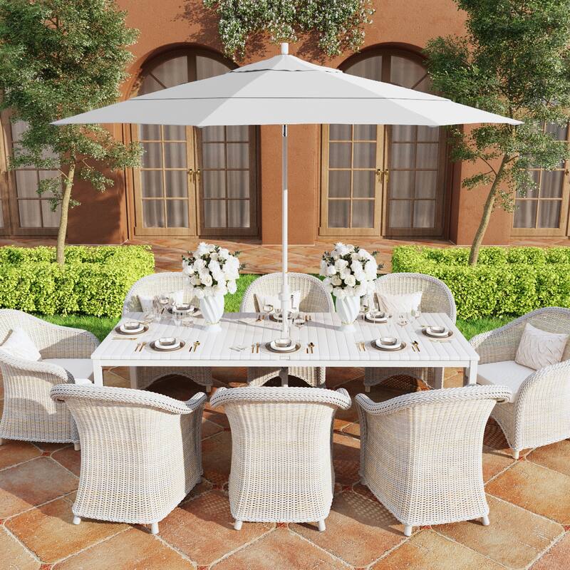 California Umbrella 11' Golden State Series Patio Umbrella White Aluminum Frame Crank Lift Collar Tilt Olefin Royal Blue Fabric