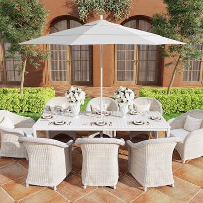 California Umbrella 11' Rd. Aluminum Market Umbrella, Crank Lift, Collar Tilt, Dbl Wind Vent, White Finish, Olefin Fabric