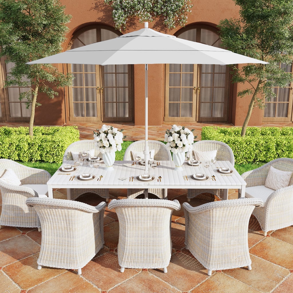 California Umbrella 11' Rd. Aluminum Market Umbrella, Crank Lift, Collar Tilt, Dbl Wind Vent, White Finish, Olefin Fabric