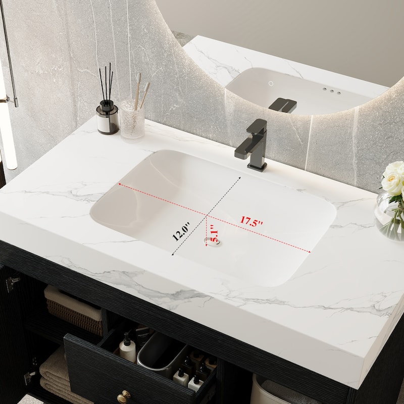 36" Modern Freestanding Bathroom Vanity with Sintered Stone Top & Ceramic Sink, Smart Storage Design & Drawers