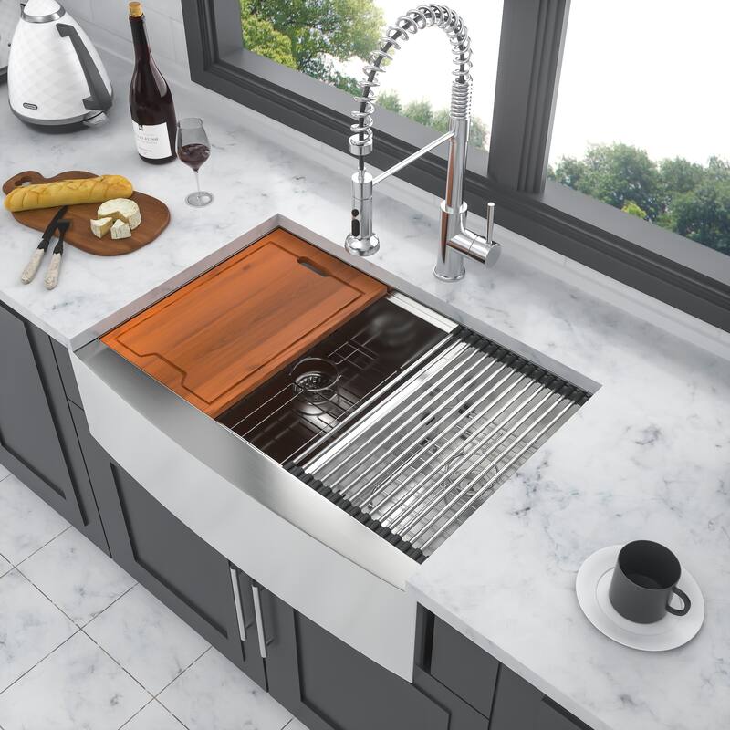 33 Inch Farmhouse 16 Gauge Double Bowl Stainless Steel Kitchen Sink in Brushed Nickel - 33'' x 22'' x 10''