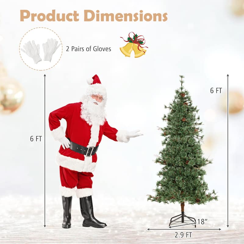 6/7/8 FT Pre-lit Artificial Christmas Tree Hinged Xmas Pine Tree - Green - 6 Foot