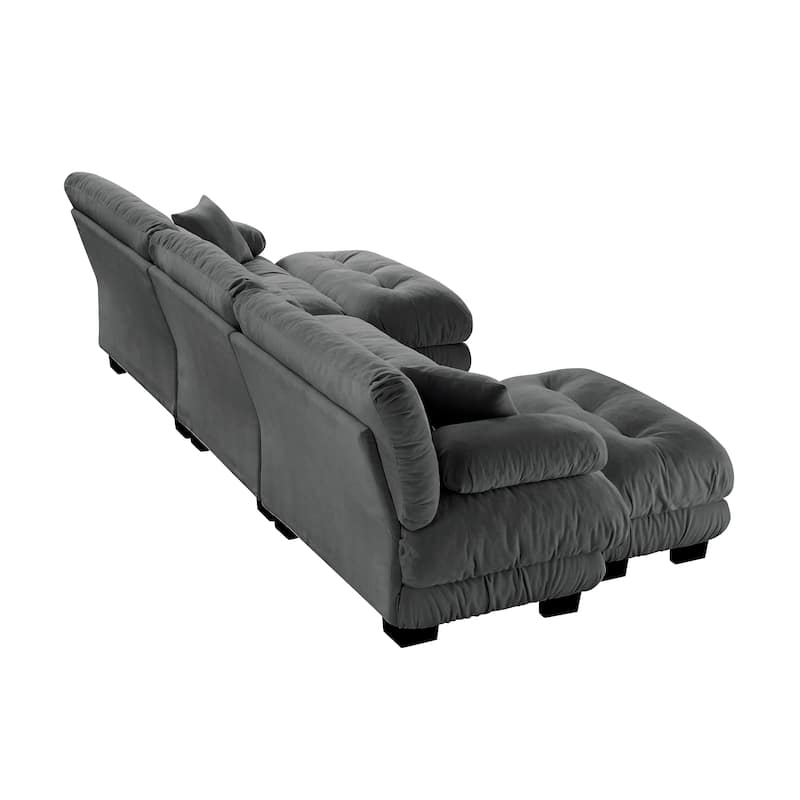 133.8" Chenille Modular 3-Seater U-Shaped Cloud Sectional Sofa with 2 Ottomans