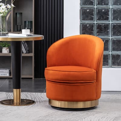 Orange Modern 22" Upholstered Velvet Accent Chair with Round Swivel Metal Base for Living Room
