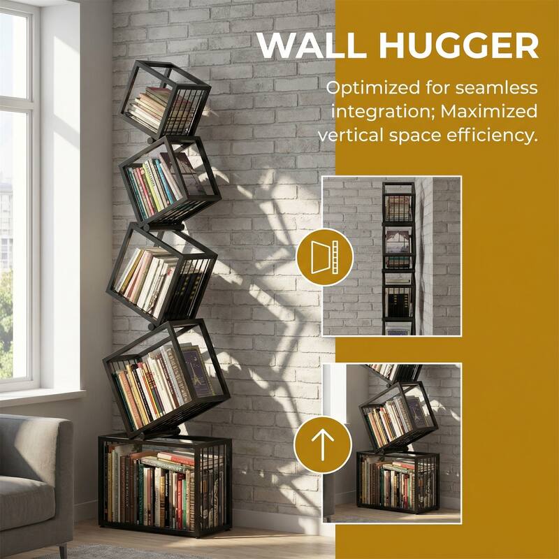 Modern Corner Bookshelf Floor Shelf Wrought Iron Display Rack(Bear Weight:35kg)