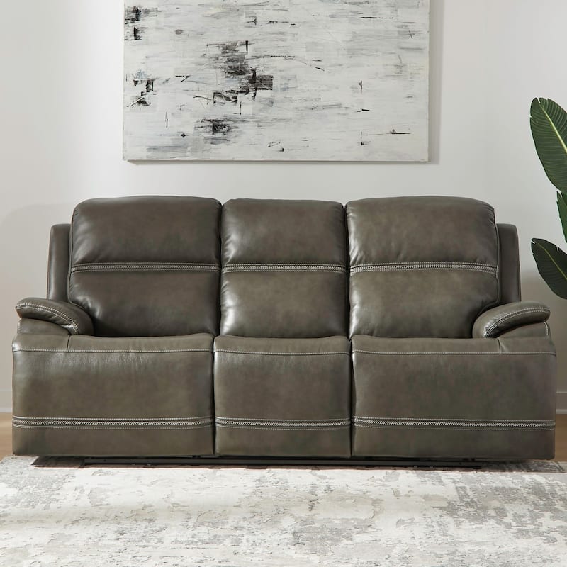 Bentley Leather Dual Power Reclining Sofa - Graphite Grey - Graphite