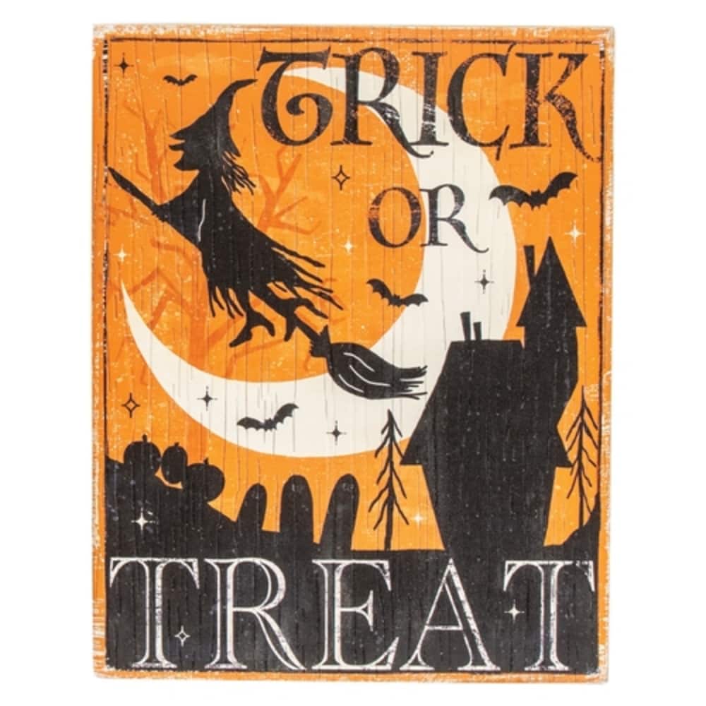 Vintage Trick or Treat Witch Wooden Wall Sign Halloween Decoration