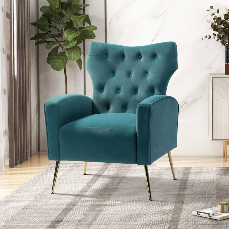 Abadiana Accent Tufted Chair with Metal Base by HULALA HOME