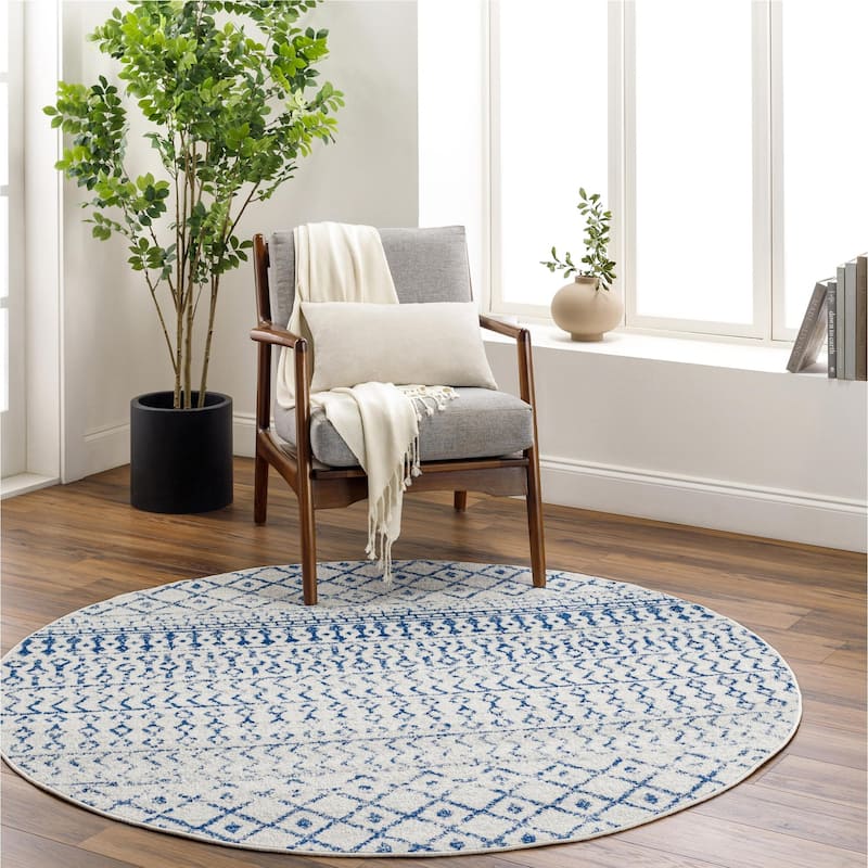 Livabliss Elaziz Moroccan Geometric Area Rug - Blue - 5'11" x 5'11" Round