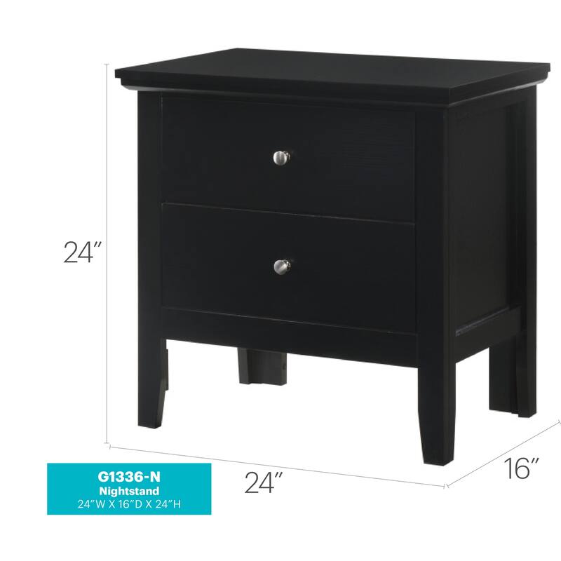Black Nightstand 24x24x16 with Two Spacious Drawers, Sleek Transitional Bedside Table for Modern Bedroom Organization
