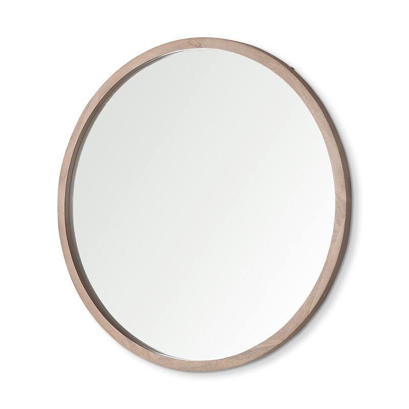 Gambit Solid Wood Frame Large Round Mirror - 46" x 46" - Medium Brown