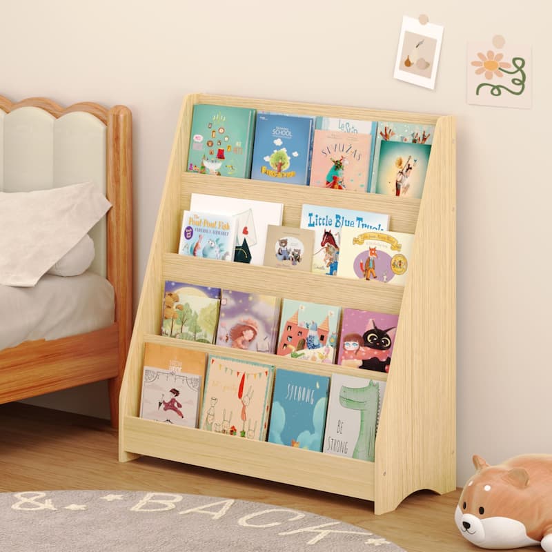 4-Tier Kids Bookshelf, Toddler Book Display Shelves, Helps Keep Bedrooms, Playrooms, and Classrooms Organized