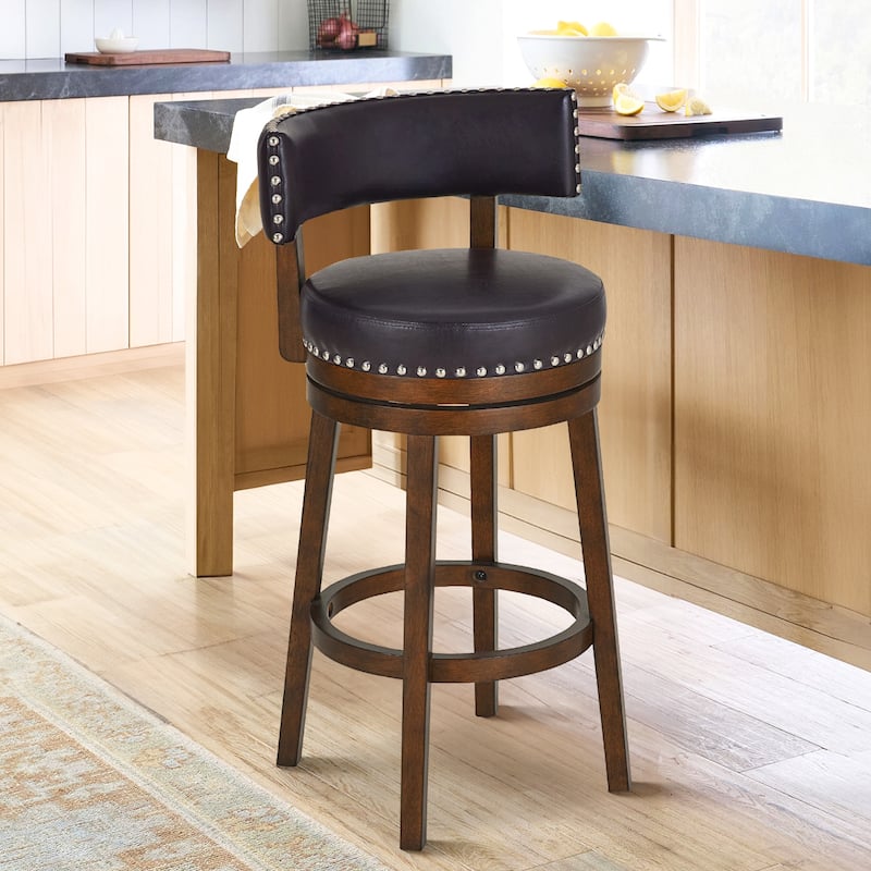 Modern Velvet Swivel Bar Stool - 25" or 30" Counter Height with Adjustable Footrest & Walnut Base, for Kitchen Islands