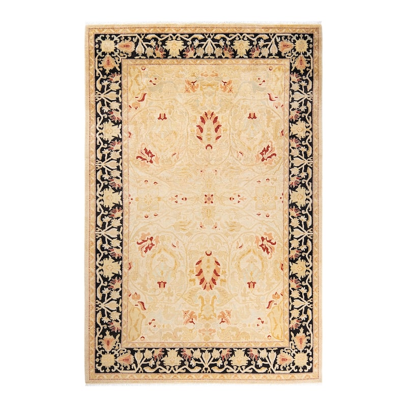 Overton Handknotted Wool Contemporary Oriental Ivory Area Rug - 6' x 9' - Ivory - 6' x 9'