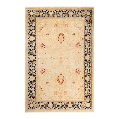 Overton Handknotted Wool Contemporary Oriental Ivory Area Rug - 6' x 9'
