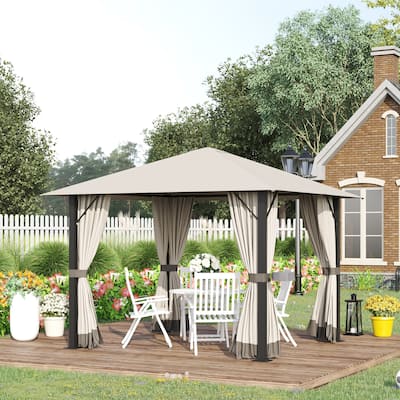 Outsunny 13' x 10' Patio Gazebo Outdoor Canopy Shelter with Sidewalls, Vented Roof, Aluminum Frame for Garden, Lawn, Backyard