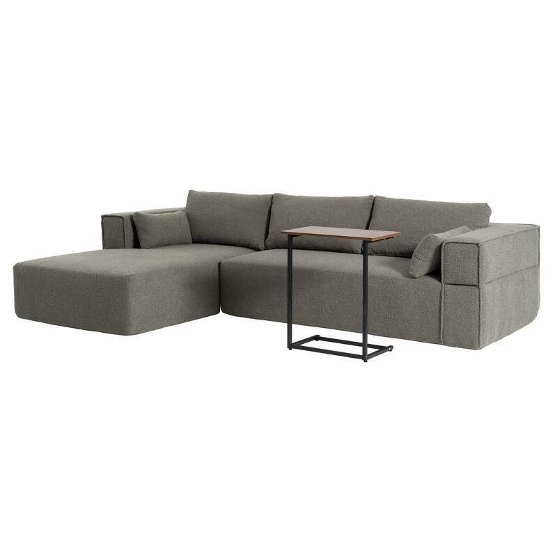 Modular Sectional Sofa with Side Table, Upholstered Cloud Sofa with L-Shaped Chaise Lounge, Full-Compressed Deep Seat Sofa