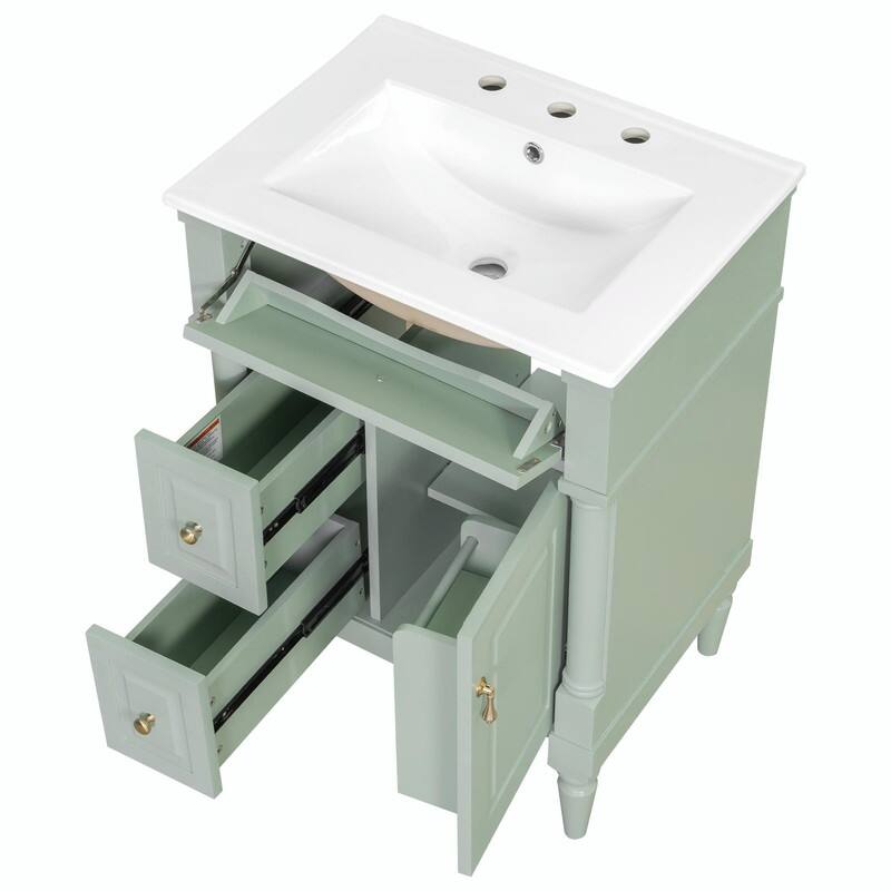 36" Bathroom Vanity with Sink, Freestanding Bathroom Cabinet with Ceramic Basin, Flip Drawer