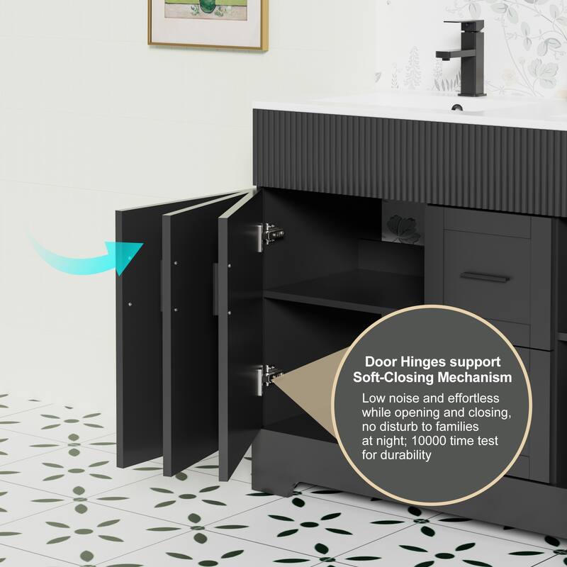 Modern 24/30/36/48" Wave-Line Bathroom Vanity Set with Sink & Faucet