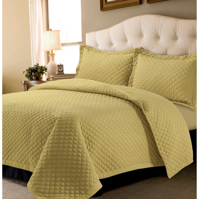 Brisbane Solid Oversized Quilt Set - Gold - Twin