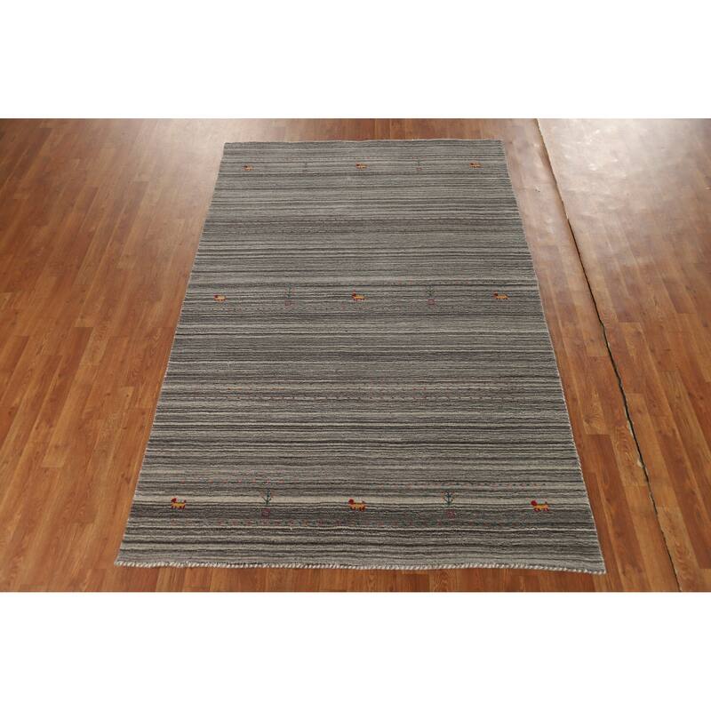 Hand Knotted Oriental 100% Wool Carpet Tribal Tribal Greys & Charcoal Gabbeh Area Rug - 7' 8'' X 5' 0''