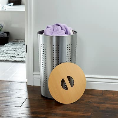 Household Essentials Metal Hamper with Engineered Wooden Lid - 22.9"L x 13.8"W x 23.0"H