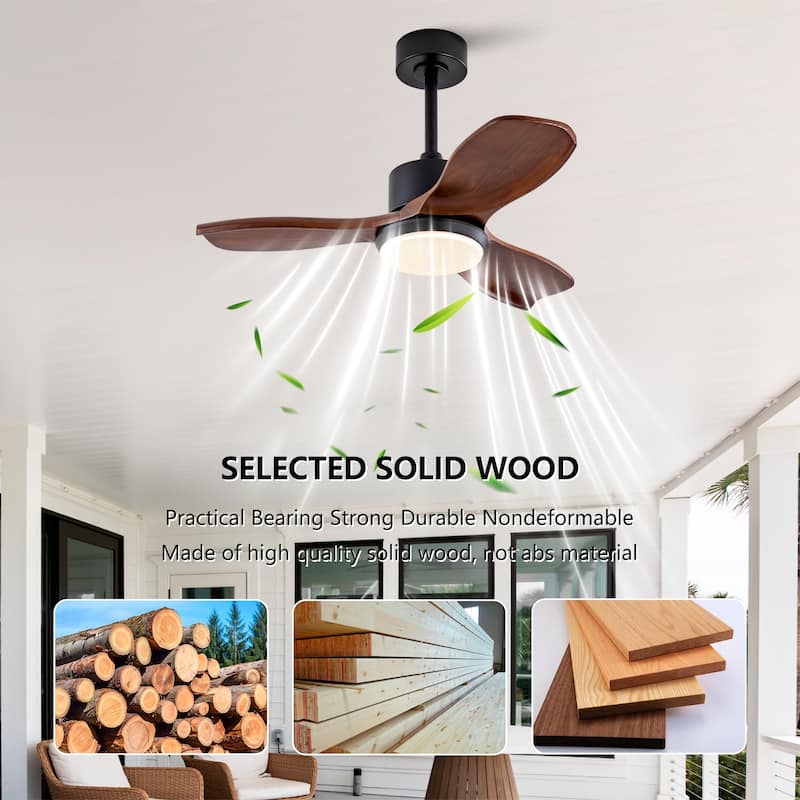 36" Wood Ceiling Fan with Lights Remote Control, Quiet DC Motor 3 Blade