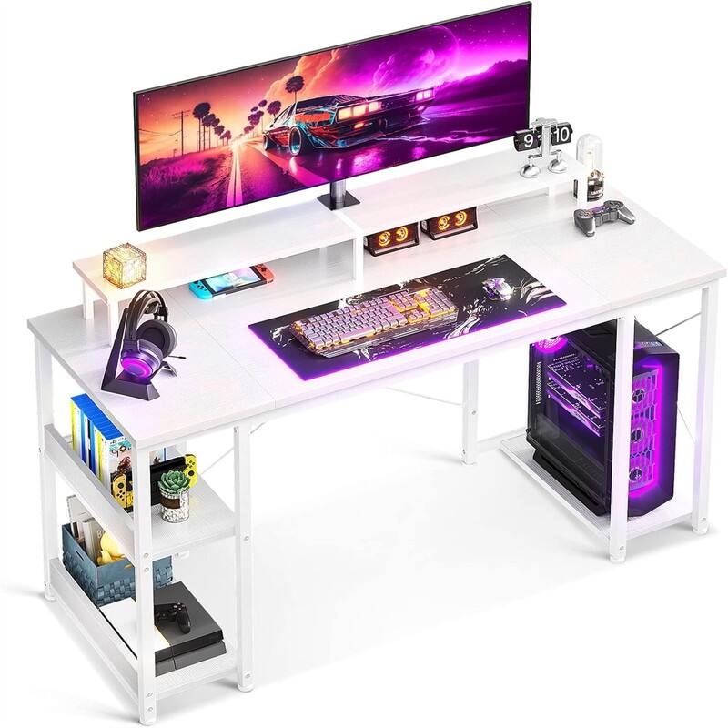 Computer Desk with Shelves - White