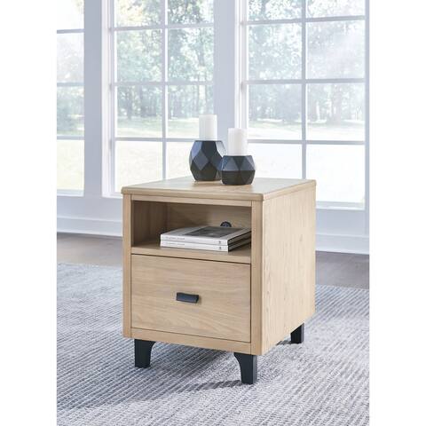Signature Design by Ashley Freslowe Light Brown/Black Rectangular End Table with Dual USB Charging Port
