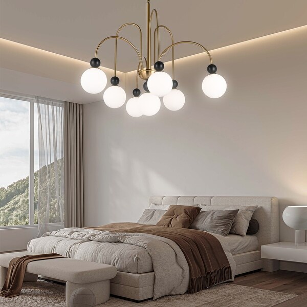Large Modern Chandelier Milky Glass Ball Hanging Pendant Light for Living Room G9 Bulbs Included 7 Light